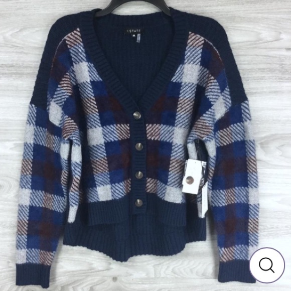 1. State Plaid Button Front Crop Cardigan Sweater Size Medium - Picture 6 of 10